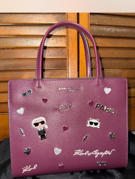 Karl Lagerfeld Handbags - Karl Lagerfeld Plum Embellished Tote Bag